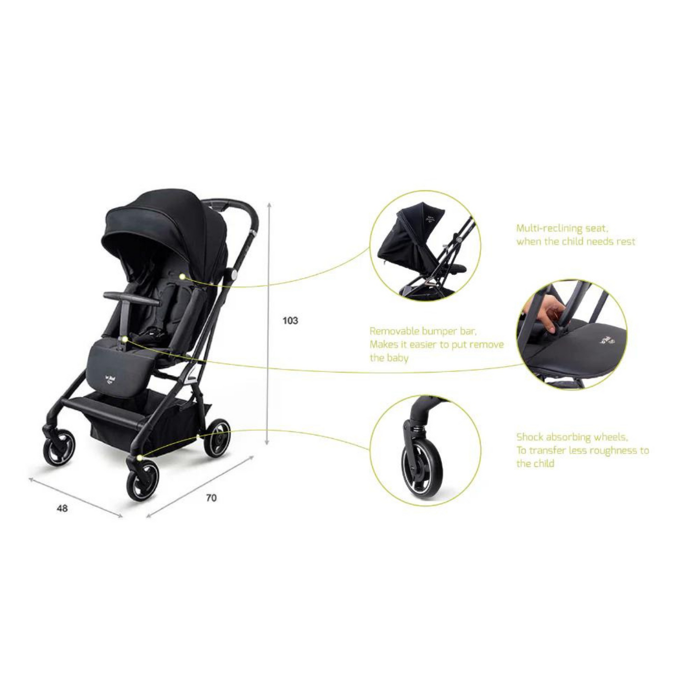 Jikel - Life 360 Reversible Compact Stroller - Black